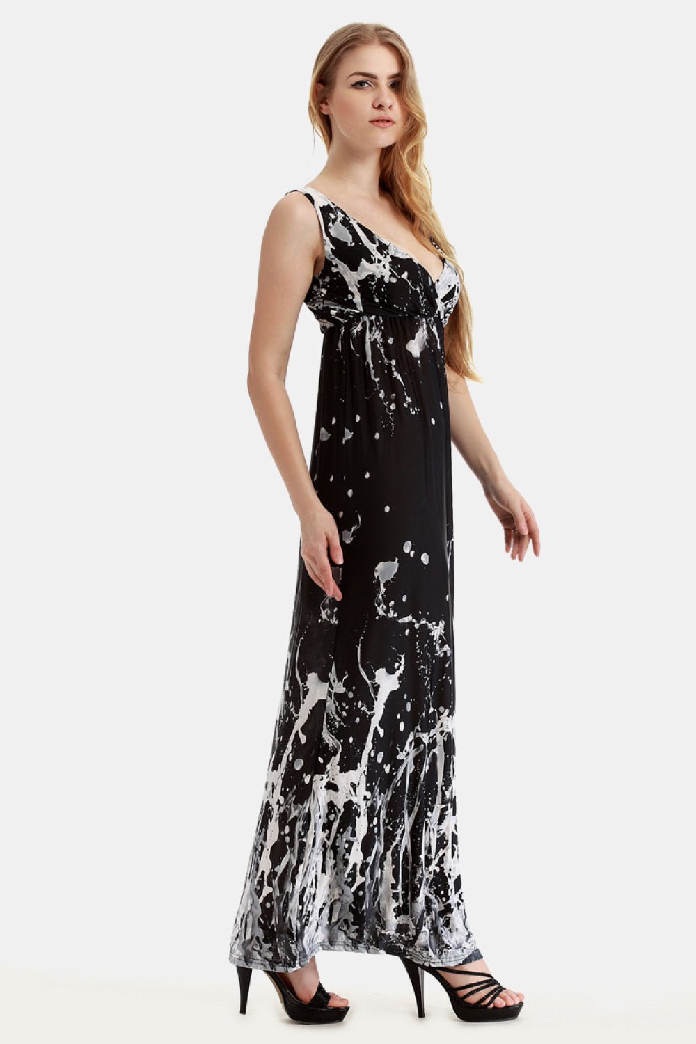 Printed Surplice Neck Sleeveless Maxi Dress - Guy Christopher