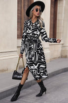 Printed Tie Front Collared Neck Slit Shirt Dress - Guy Christopher