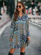 Printed Tie Front Flounce Sleeve Dress - Guy Christopher