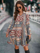 Printed Tie Front Flounce Sleeve Dress - Guy Christopher