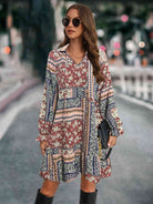 Printed Tie Front Flounce Sleeve Dress - Guy Christopher