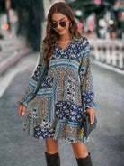 Printed Tie Front Flounce Sleeve Dress - Guy Christopher