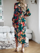 Printed Tie Front Lantern Sleeve Dress - Guy Christopher