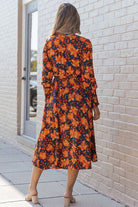 Printed Tie Front Smocked Long Sleeve Dress - Guy Christopher