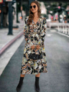 Printed Tie Front Surplice Flounce Sleeve Dress - Guy Christopher