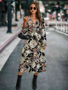 Printed Tie Front Surplice Flounce Sleeve Dress - Guy Christopher