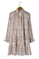 Printed Tie-Neck Flounce Sleeve Tiered Dress - Guy Christopher