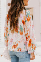 Printed Tie Neck Long Sleeve Blouse - Guy Christopher