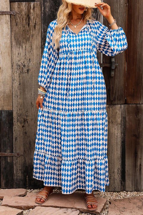 Printed Tie Neck Maxi Dress - Guy Christopher