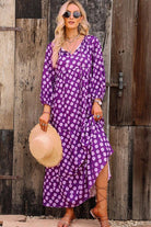 Printed Tie Neck Maxi Dress - Guy Christopher