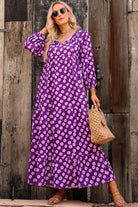 Printed Tie Neck Maxi Dress - Guy Christopher