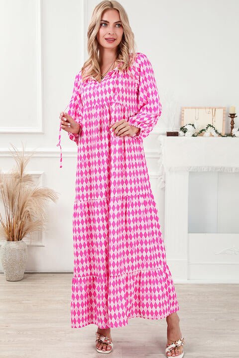 Printed Tie Neck Maxi Dress - Guy Christopher