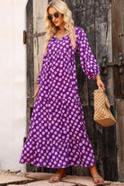 Printed Tie Neck Maxi Dress - Guy Christopher