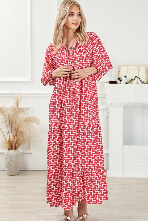 Printed Tie Neck Maxi Dress - Guy Christopher