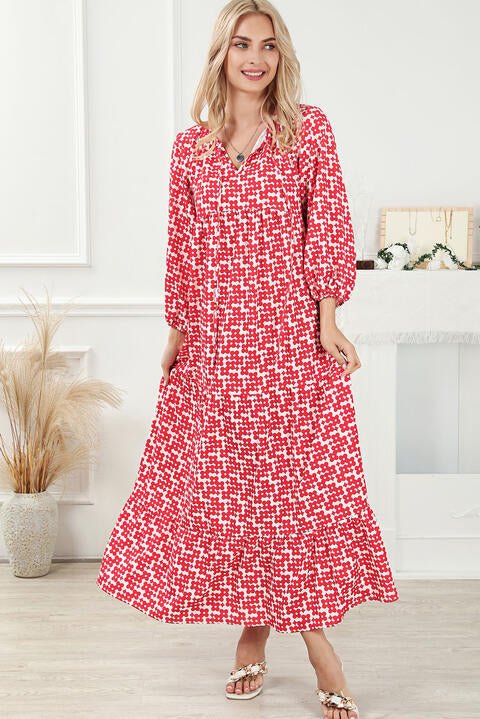 Printed Tie Neck Maxi Dress - Guy Christopher