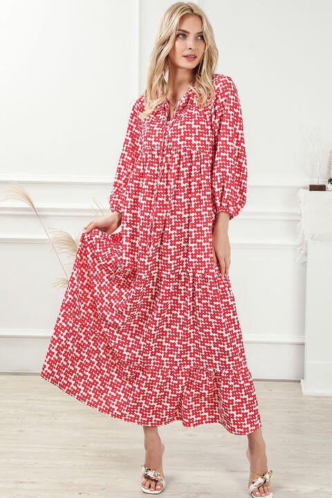 Printed Tie Neck Maxi Dress - Guy Christopher