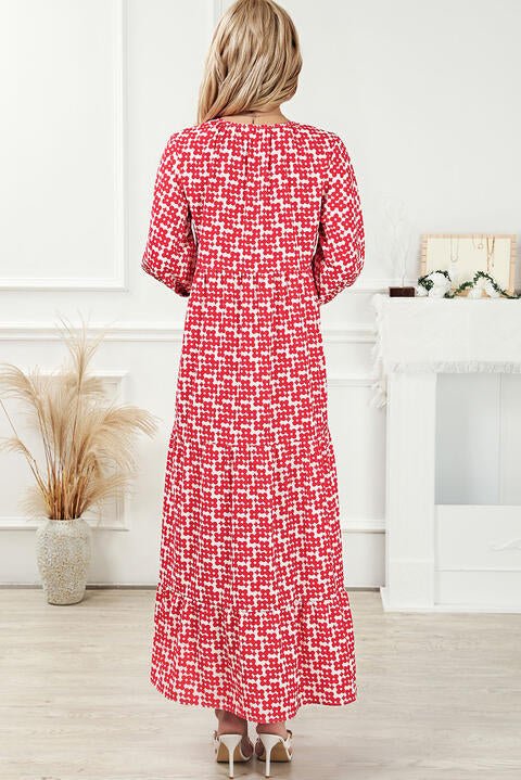 Printed Tie Neck Maxi Dress - Guy Christopher