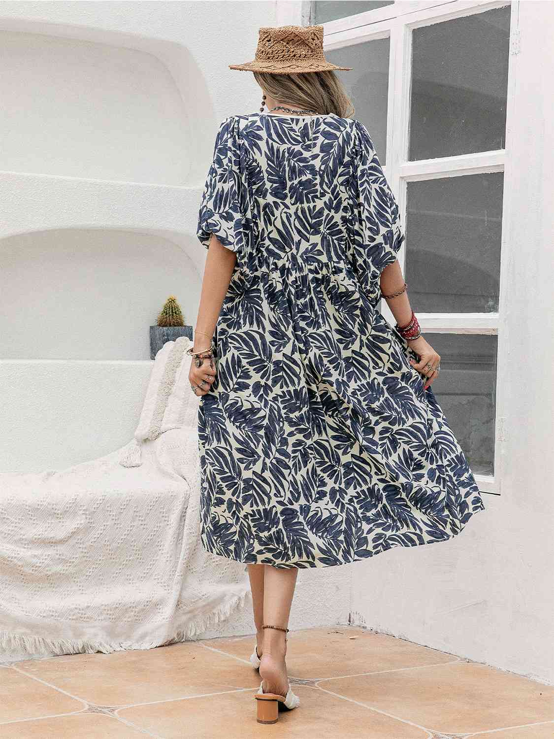 Printed Tie Neck Midi Dress - Guy Christopher