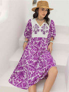 Printed Tie Neck Midi Dress - Guy Christopher