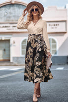 Printed Tie Waist Long Sleeve Dress - Guy Christopher