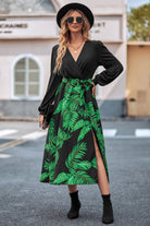 Printed Tie Waist Long Sleeve Dress - Guy Christopher