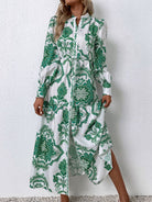 Printed Tie Waist Notched Neck Midi Dress - Guy Christopher