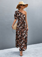 Printed Tie Waist One Shoulder Maxi Dress - Guy Christopher
