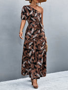 Printed Tie Waist One Shoulder Maxi Dress - Guy Christopher