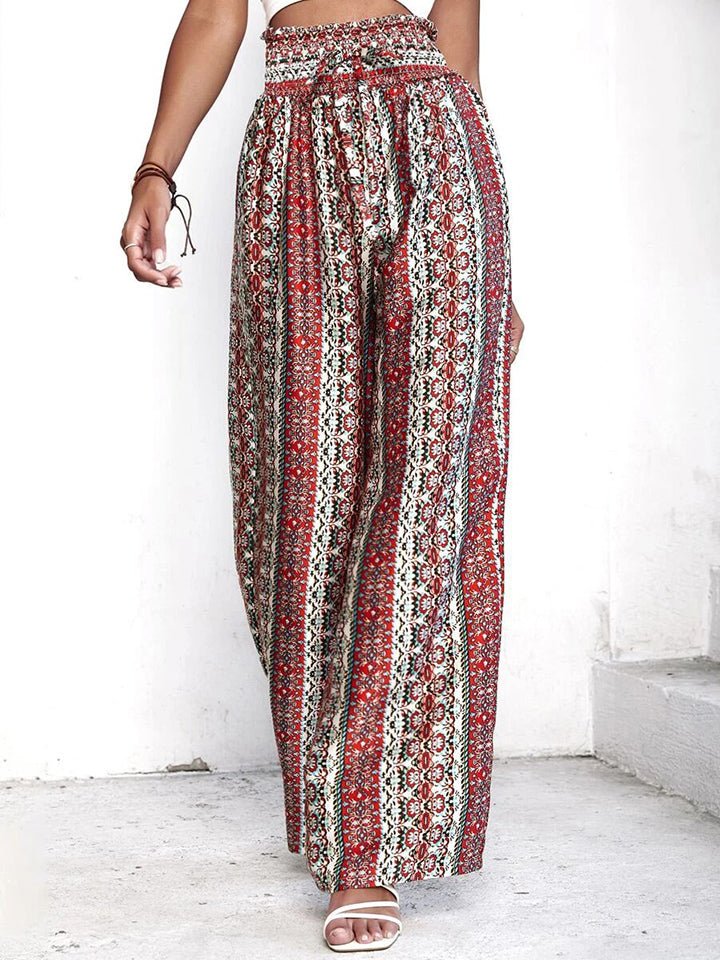 Printed Tie Waist Wide Leg Pants - Guy Christopher