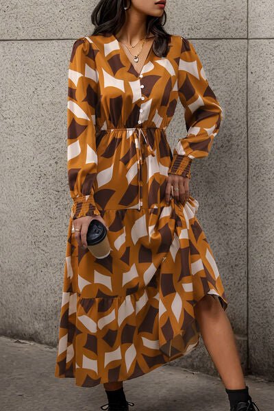 Printed Tied Pocketed Lantern Sleeve Dress - Guy Christopher