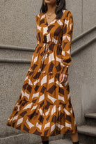 Printed Tied Pocketed Lantern Sleeve Dress - Guy Christopher