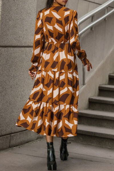 Printed Tied Pocketed Lantern Sleeve Dress - Guy Christopher