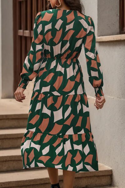 Printed Tied Pocketed Lantern Sleeve Dress - Guy Christopher