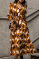 Printed Tied Pocketed Lantern Sleeve Dress - Guy Christopher