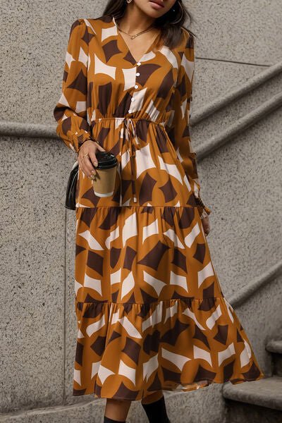 Printed Tied Pocketed Lantern Sleeve Dress - Guy Christopher