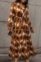 Printed Tied Pocketed Lantern Sleeve Dress - Guy Christopher