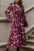 Printed Tied Pocketed Lantern Sleeve Dress - Guy Christopher