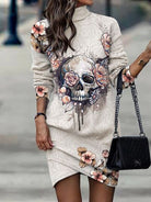 Printed Turtleneck Long Sleeve Mini Dress - Guy Christopher