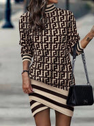 Printed Turtleneck Long Sleeve Mini Dress - Guy Christopher