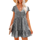 Printed V-Neck Buttoned Short Sleeve Mini Dress - Guy Christopher