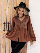 Printed V-Neck Long Sleeve Blouse - Guy Christopher