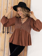 Printed V-Neck Long Sleeve Blouse - Guy Christopher