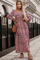 Printed V-Neck Long Sleeve Maxi Dress - Guy Christopher