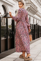 Printed V-Neck Long Sleeve Maxi Dress - Guy Christopher