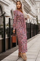 Printed V-Neck Long Sleeve Maxi Dress - Guy Christopher