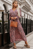 Printed V-Neck Long Sleeve Maxi Dress - Guy Christopher