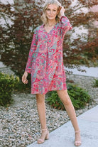 Printed V-Neck Long Sleeve Mini Dress - Guy Christopher