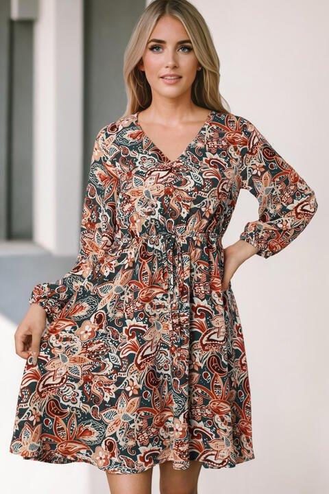 Printed V-Neck Mini Dress - Guy Christopher