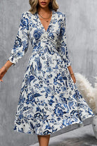 Printed V-Neck Ruffle Hem Flounce Sleeve Dress - Guy Christopher