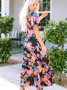 Printed V-Neck Short Sleeve Maxi Dress - Guy Christopher